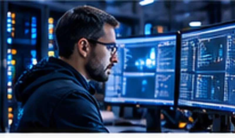IT professional working with monitoring screens